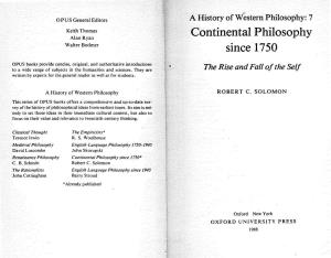 Continental Philosophy Since 1750* C