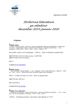 Strokovna Literatura Za Mladino December 2019-Januar 2020