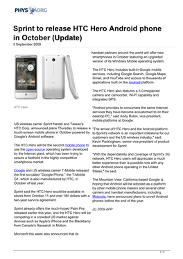 Sprint to Release HTC Hero Android Phone in October (Update) 3 September 2009