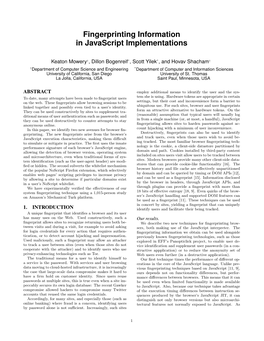 Fingerprinting Information in Javascript Implementations