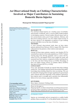 An Observational Study on Clothing Characteristics Involved As Major Contributors in Sustaining Domestic Burns Injuries