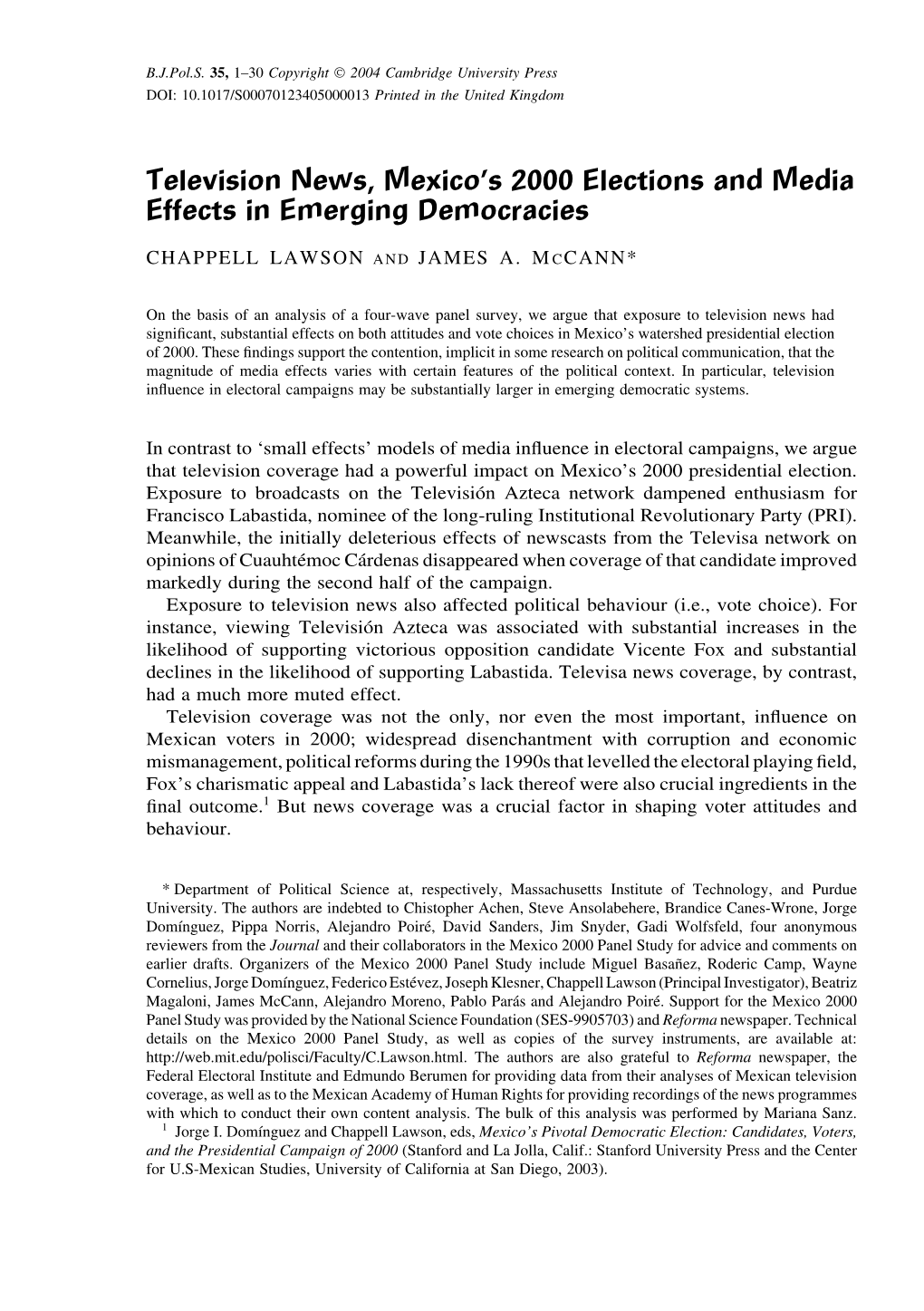 Television News, Mexico's 2000 Elections and Media Effects In
