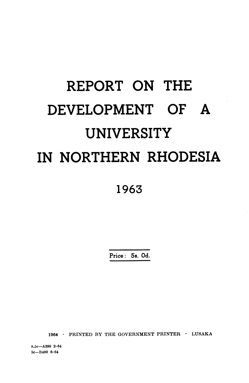 Report on the Development of a University in Northern Rhodesia