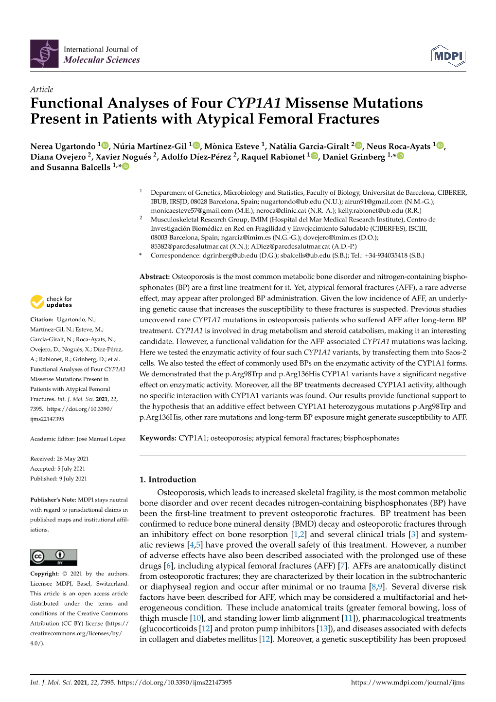 Functional Analyses of Four CYP1A1 Missense Mutations Present in Patients with Atypical Femoral Fractures