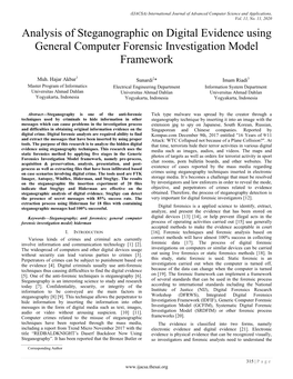 Analysis of Steganographic on Digital Evidence Using General Computer Forensic Investigation Model Framework