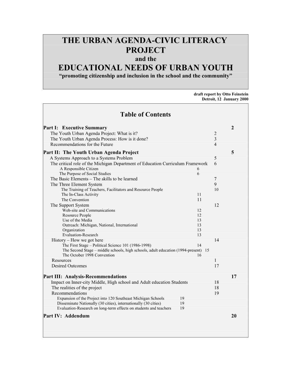 The Urban Agenda-Civic Literacy