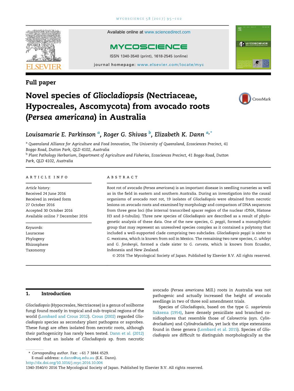 Novel Species of Gliocladiopsis (Nectriaceae, Hypocreales, Ascomycota) from Avocado Roots (Persea Americana) in Australia