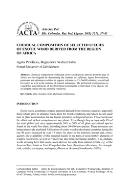 Chemical Composition of Selected Species of Exotic Wood Derived from the Region of Africa