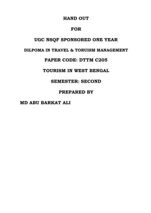 Paper Code: Dttm C205 Tourism in West Bengal Semester