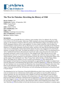 The War for Palestine: Rewriting the History of 1948