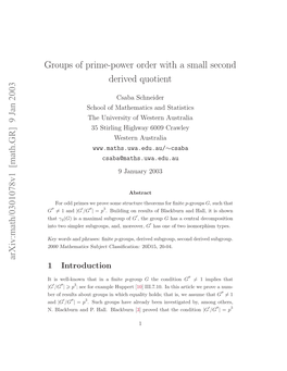 Groups of Prime-Power Order with a Small Second Derived Quotient