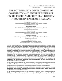 The Potentiality Development of Community and Entrepreneurship on Religious and Cultural Tourism in Southern Eastern, Thailand