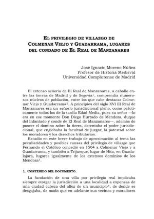 El Privilegio De Villazgo De Colmenar Viejo Y Guadarrama, Lugares Del Condado De El Real De Manzanares