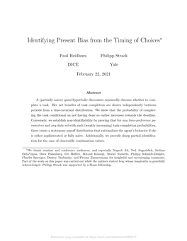 Identifying Present Bias from the Timing of Choices∗