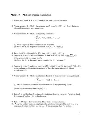Math 640 — Midterm Practice Examination