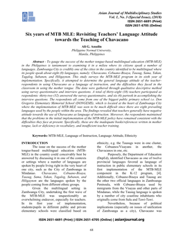 Six Years of MTB MLE: Revisiting Teachers' Language Attitude