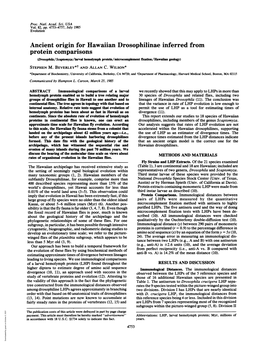 Protein Comparisons (Drosophila/Scptomyza/Larval Hemolymph Protein/Microcomplement Fixation/Hawaiian Geology) STEPHEN M