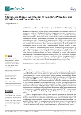 Siloxanes in Biogas: Approaches of Sampling Procedure and GC-MS Method Determination
