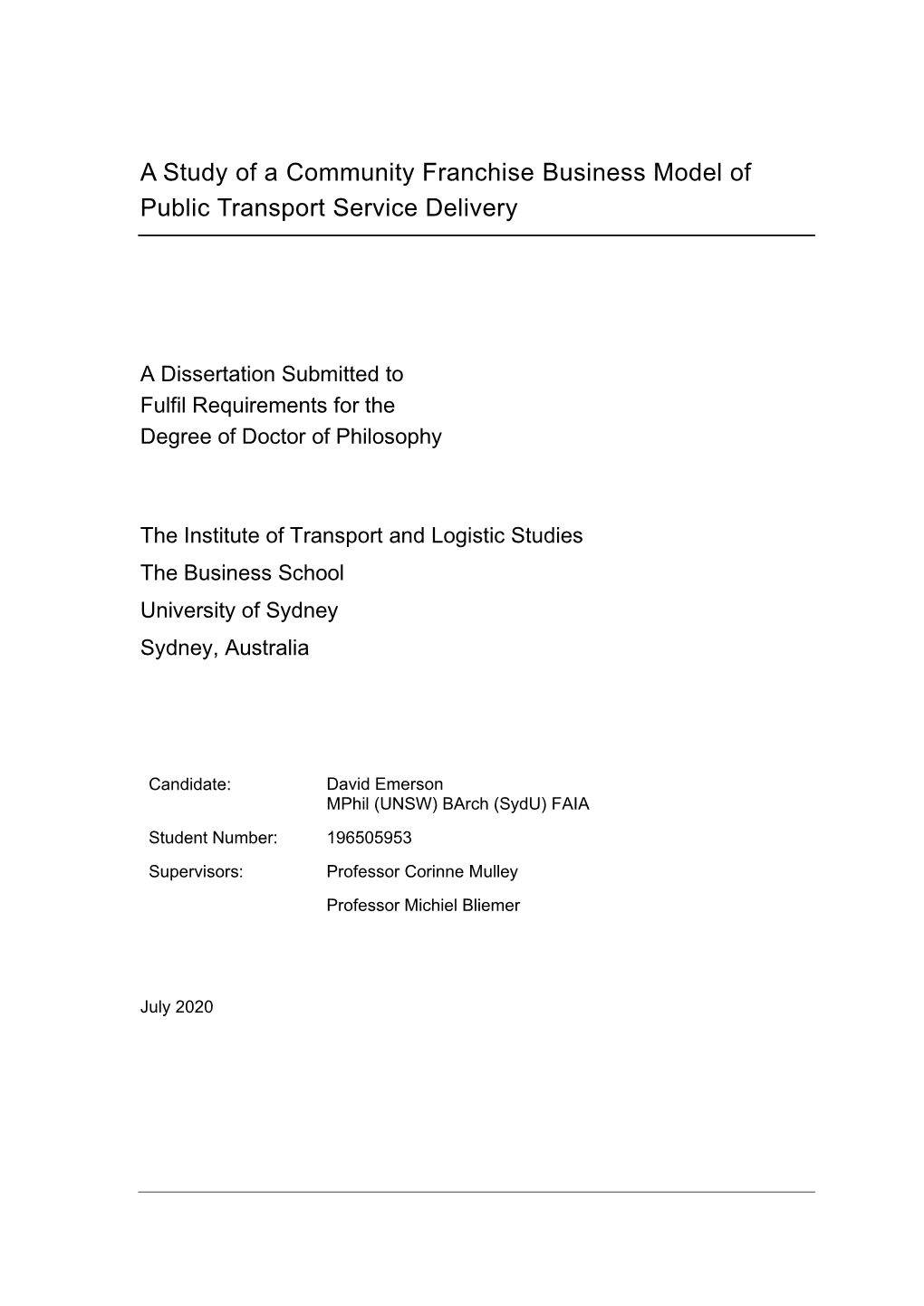 A Study of a Community Franchise Business Model of Public Transport Service Delivery