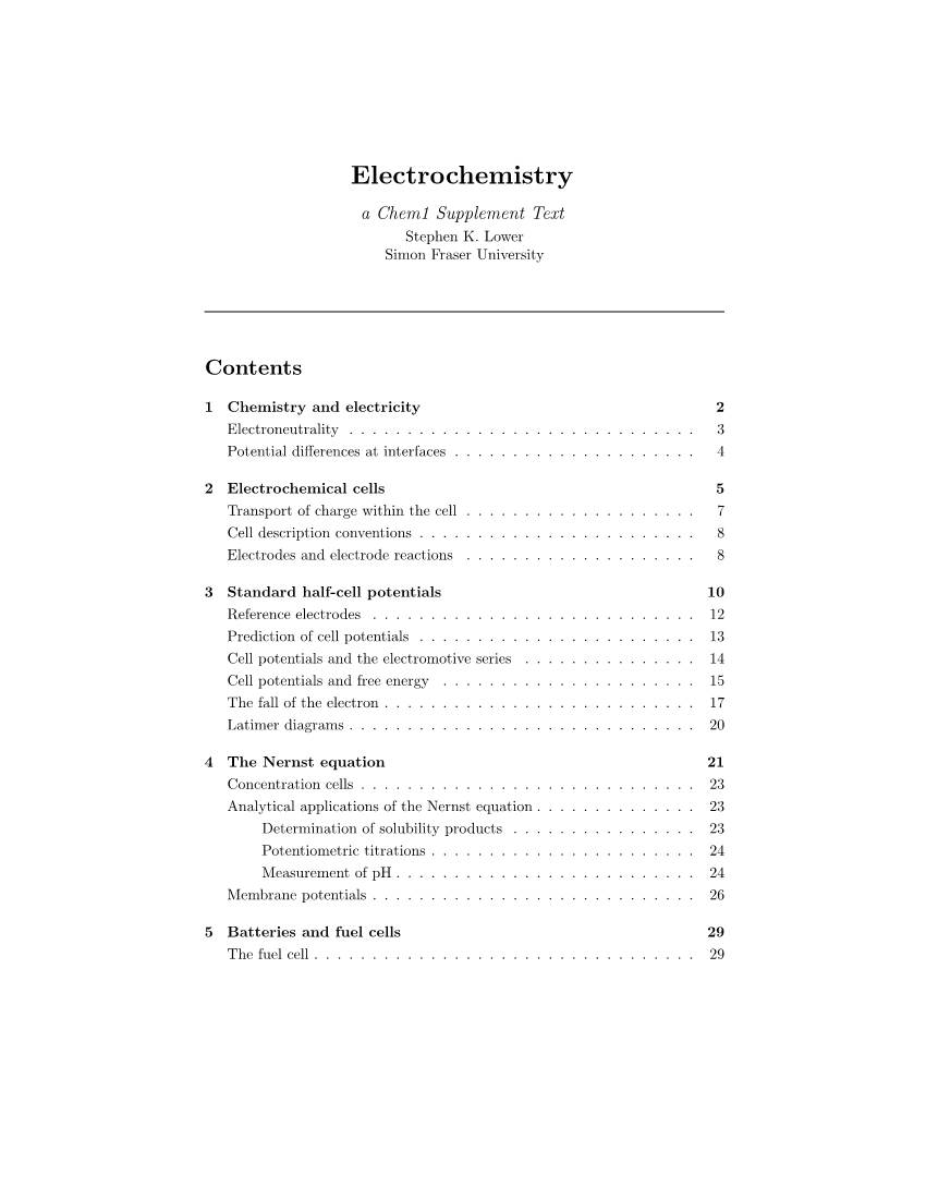 Electrochemistry a Chem1 Supplement Text Stephen K