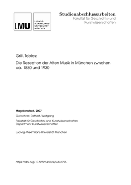Die Rezeption Der Alten Musik in München Zwischen Ca