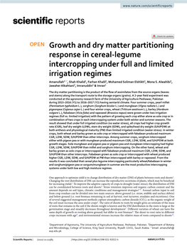 Growth and Dry Matter Partitioning Response in Cereal-Legume