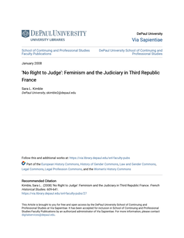 Feminism and the Judiciary in Third Republic France