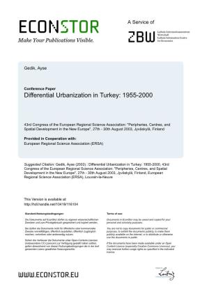 Differential Urbanization in Turkey: 1955-2000