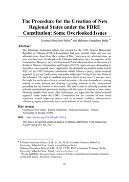 The Procedure for the Creation of New Regional States Under the FDRE Constitution: Some Overlooked Issues