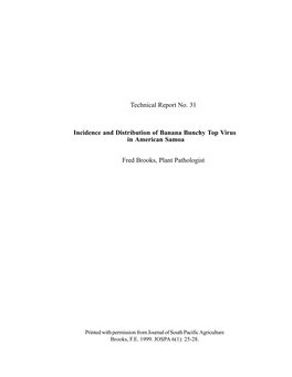 Technical Report No. 31 Incidence and Distribution of Banana Bunchy