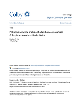 Paleoenvironmental Analysis of a Late-Holocene Subfossil Coleopteran Fauna from Starks, Maine