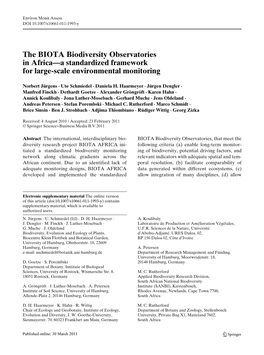 The BIOTA Biodiversity Observatories in Africa—A Standardized Framework for Large-Scale Environmental Monitoring