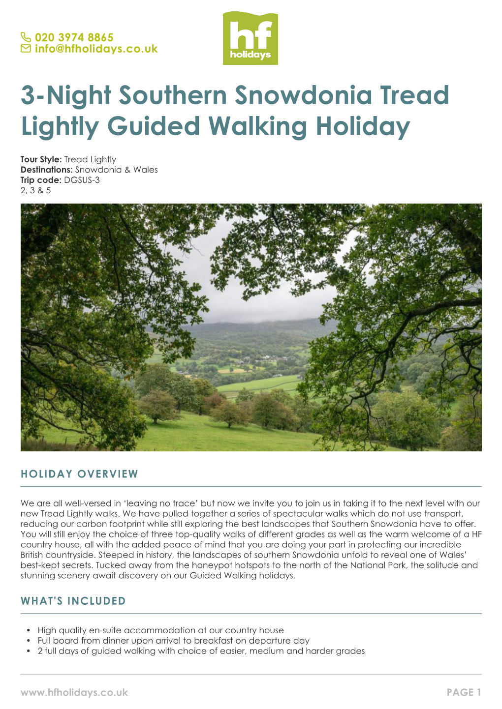 3-Night Southern Snowdonia Tread Lightly Guided Walking Holiday