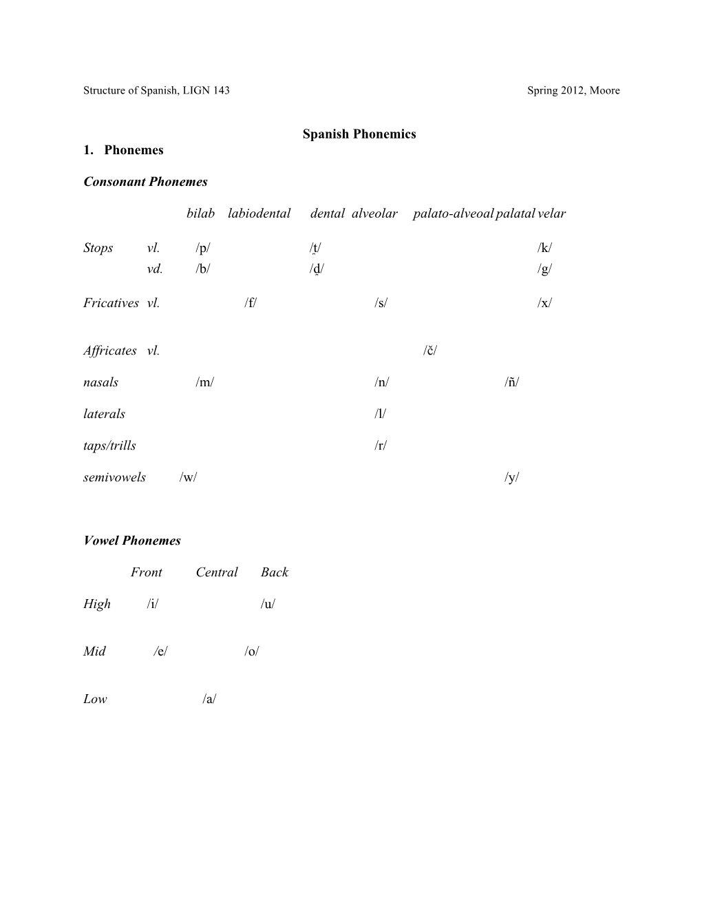 Handout on Phonemics