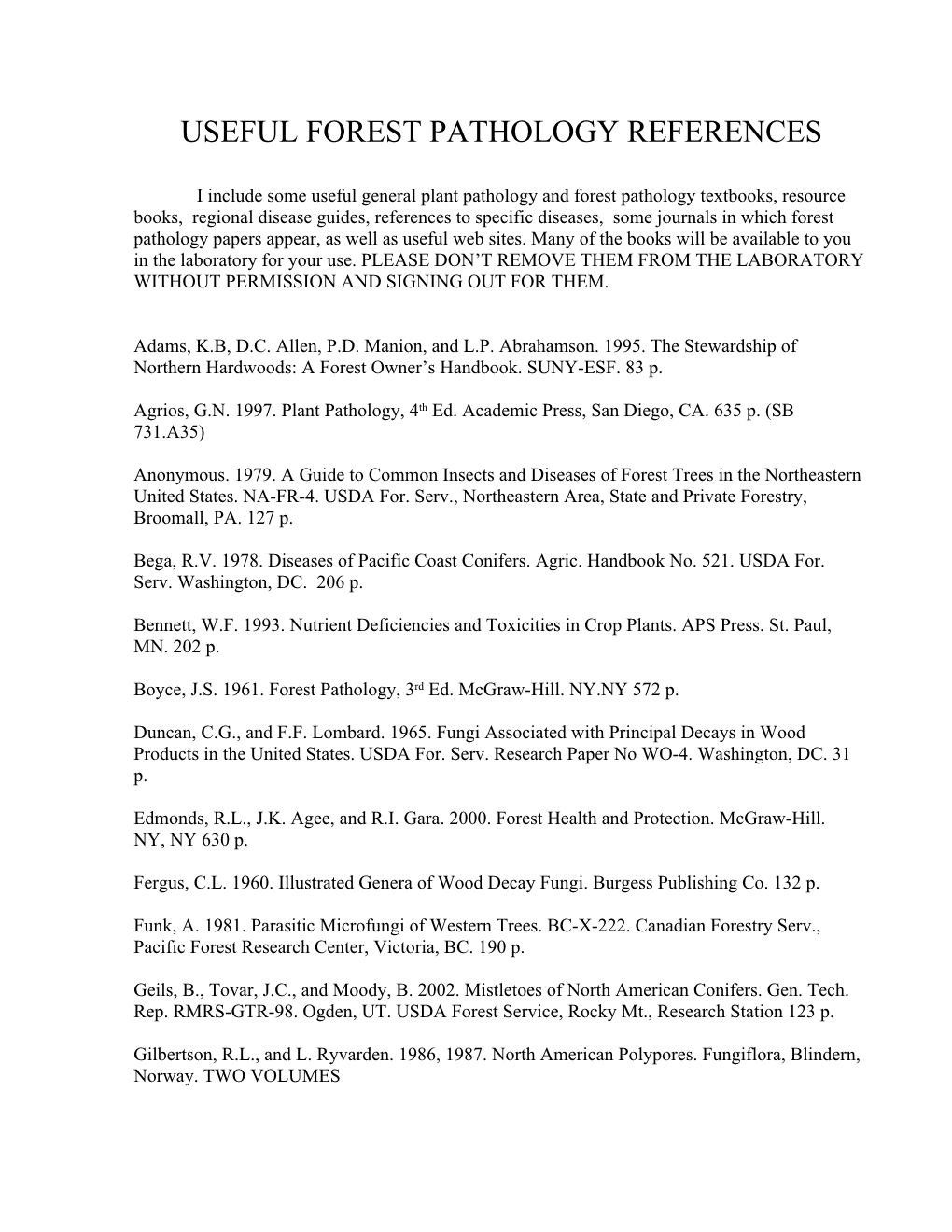 Useful Forest Pathology References