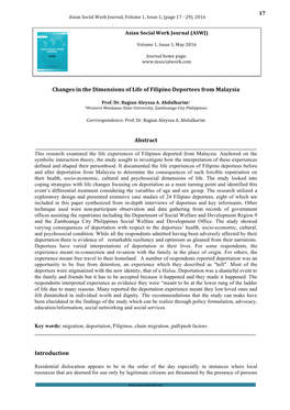 Changes in the Dimensions of Life of Filipino Deportees from Malaysia