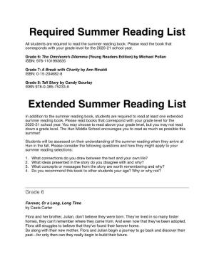Summer Reading Assignment