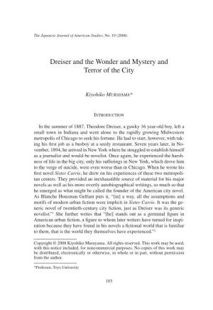 Dreiser and the Wonder and Mystery and Terror of the City
