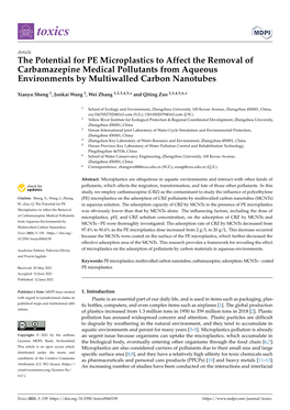 The Potential for PE Microplastics to Affect the Removal of Carbamazepine Medical Pollutants from Aqueous Environments by Multiwalled Carbon Nanotubes