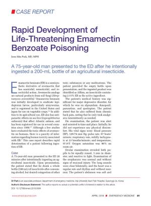 Rapid Development of Life-Threatening Emamectin Benzoate Poisoning