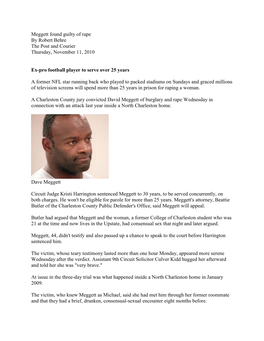 Meggett Found Guilty of Rape by Robert Behre the Post and Courier Thursday, November 11, 2010