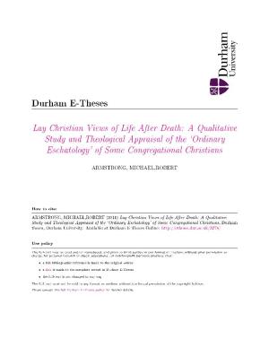 Lay Christian Views of Life After Death: a Qualitative Study and Theological Appraisal of the `Ordinary Eschatology' of Some Congregational Christians