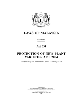 Protection of New Plant Varieties Act 2004 Incorporating All Amendments up to 1 January 2006
