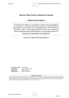 Janssen-Cilag Taiwan, Johnson & Johnson Clinical Study Report