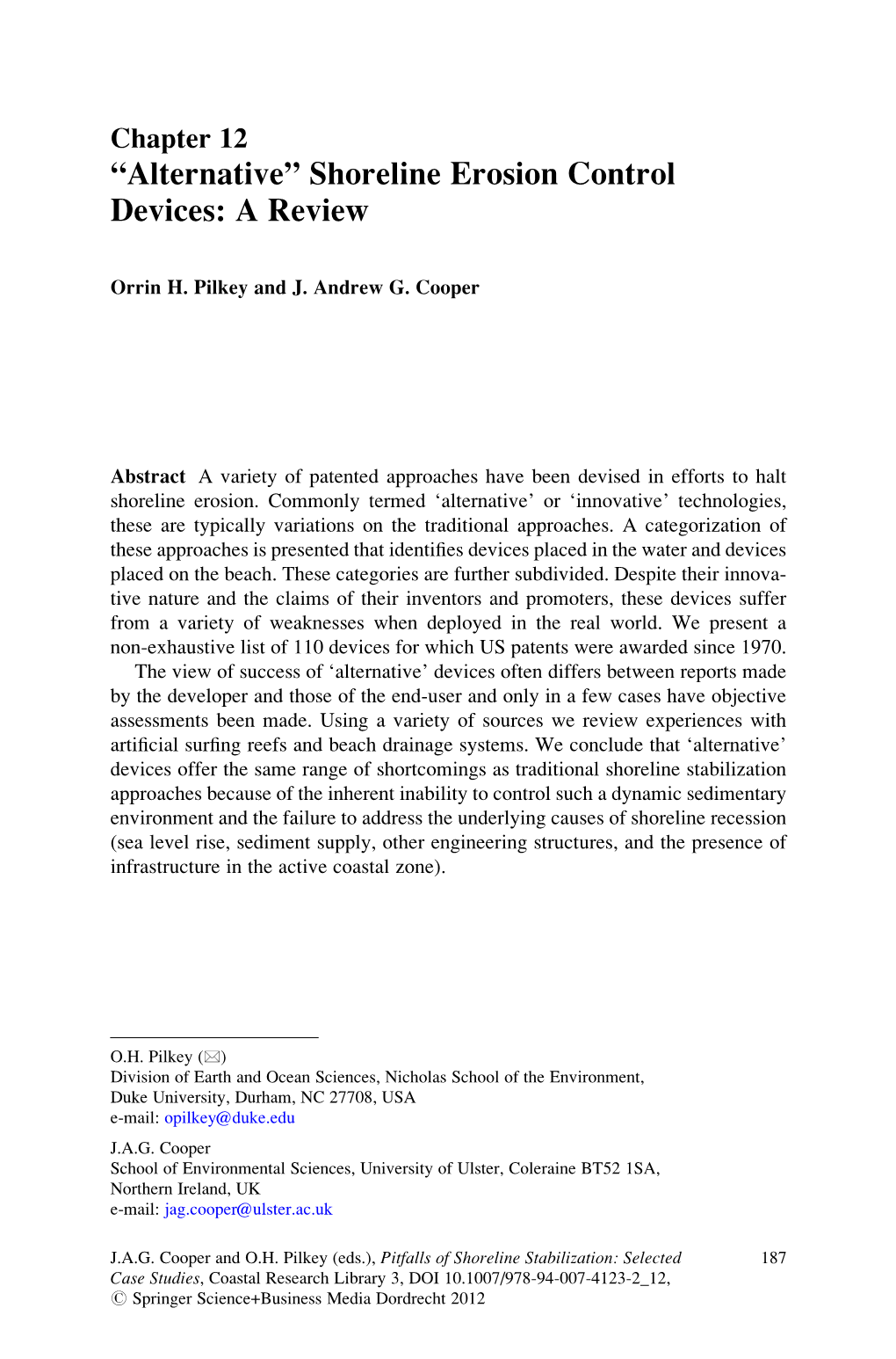 “Alternative” Shoreline Erosion Control Devices: a Review