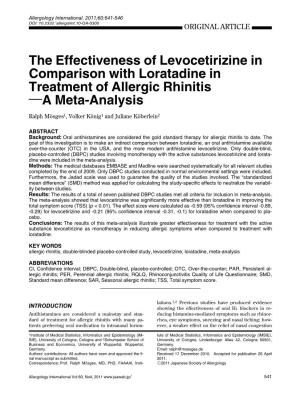 The Effectiveness of Levocetirizine in Comparison with Loratadine In
