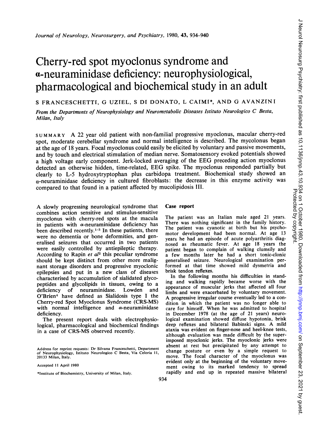 Cherry-Red Spot Myoclonus Syndrome and A-Neuraminidase Deficiency