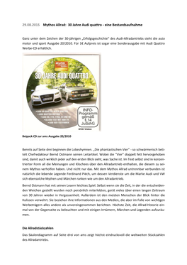 Mythos Allrad: 30 Jahre Audi Quattro - Eine Bestandsaufnahme