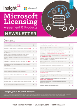 2016 Microsoft Licensing Agreement & Products NEWSLETTER