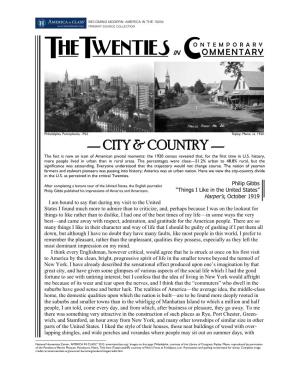 The City and the Country in the 1920S: Collected Commentary